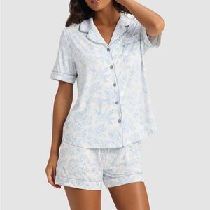 Cozy Earth Bamboo Stretch-Knit Short Sleeve Pajama Set Sky Toile Size S NWT